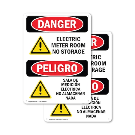 Signmission Electric Meter Room No Storage Bilingual Danger Sign, Aluminum, 18in W x 24in L, 2PK OS-2PACK-DS-A-1824-VS-1192